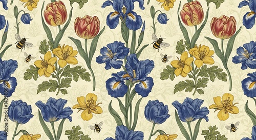 Botanical Harmony: A Vintage Floral Illustration AI Generated