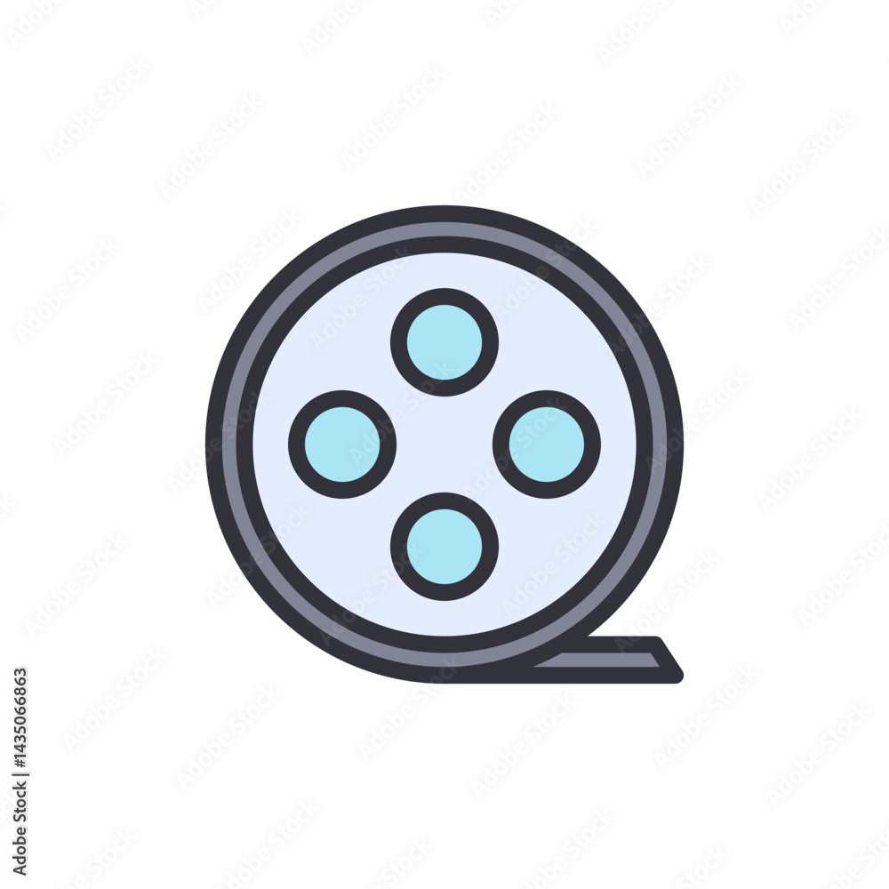 Fototapeta premium Film reel colored icons, minimalist vector illustration ,simple transparent graphic element .Isolated on white background