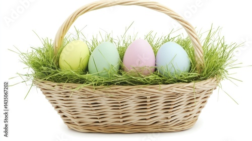 Wallpaper Mural A wicker basket filled with pastel-colored easter eggs nestled in green grass. Torontodigital.ca