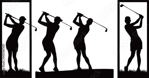 Female Golfer Swing Sequence Silhouette in Frames
