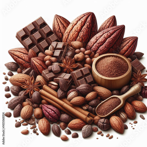 Cacao Beans Isolated on White Background – Transparent PNG Cocoa Seed 