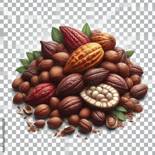 Cacao Beans Isolated on White Background – Transparent PNG Cocoa Seed 