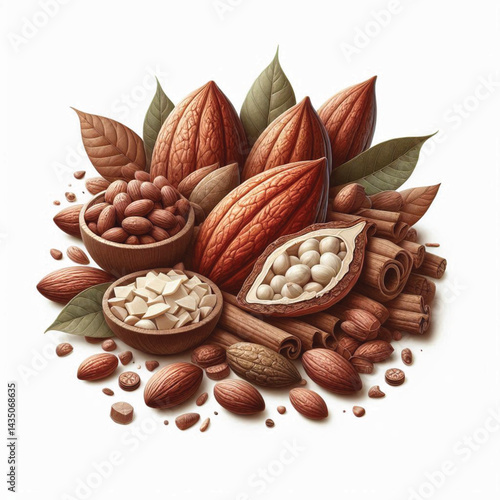 Cacao Beans Isolated on White Background – Transparent PNG Cocoa Seed 