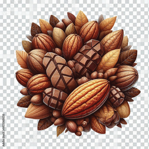 Cacao Beans Isolated on White Background – Transparent PNG Cocoa Seed 