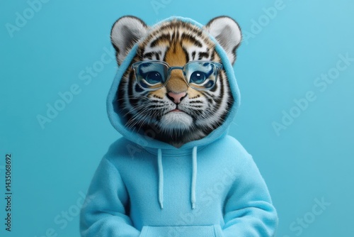 Adorable Tiger Cub in a Blue Hoodie
