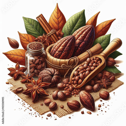 Cacao Beans Isolated on White Background – Transparent PNG Cocoa Seed 