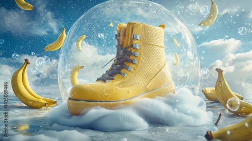 Wallpaper Mural A whimsical yellow boot surrounded by playful bananas in a dreamy atmosphere. Torontodigital.ca