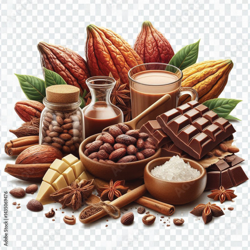 Cacao Beans Isolated on White Background – Transparent PNG Cocoa Seed 