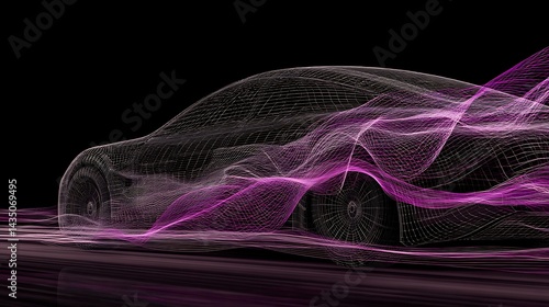 AI powered car gliding through neon data waves showcasing the future of digital mobility
