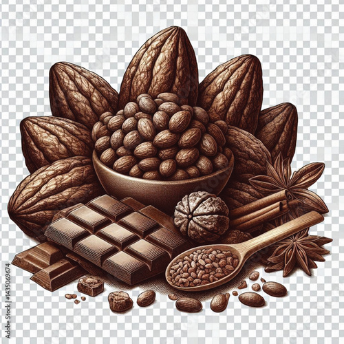 Cacao Beans Isolated on White Background – Transparent PNG Cocoa Seed 