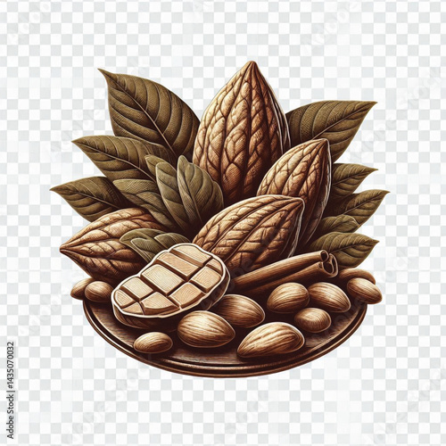 Cacao Beans Isolated on White Background – Transparent PNG Cocoa Seed 