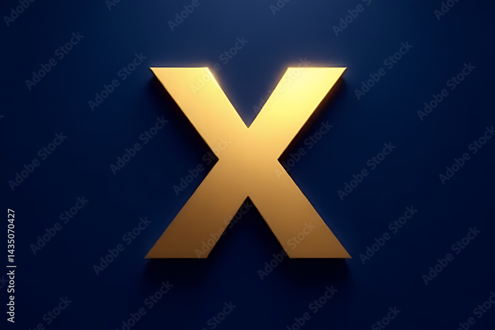 Luxurious gold X letter on a deep navy blue background, crisp lighting and spacious composition Luxurious gold X letter on a deep navy blue background, crisp lighting and spacious composition