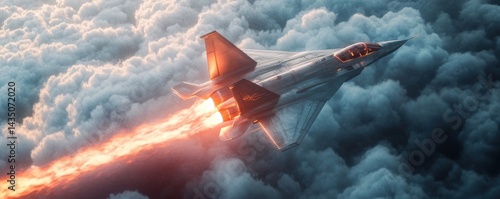 Obraz na płótnie Supersonic Stealth Fighter Jet Soaring Above Clouds