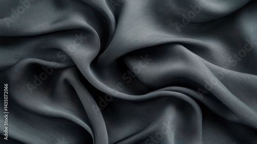 Obraz na płótnie A close-up of soft, flowing fabric in dark gray, showcasing intricate folds and smooth texture. w salonie