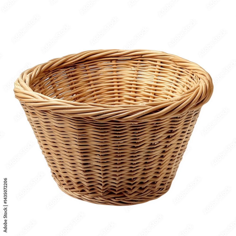 woven wicker basket with a rounded shape and open top. showcasing its natural material and craftsmanship this type of basket is often used for storage. decoration. or carrying items. highlighting its woven wicker basket with a rounded shape and open top. showcasing its natural material and craftsmanship this type of basket is often used for storage. decoration. or carrying items. highlighting its