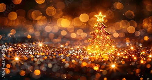 Sparkling Christmas tree with glowing lights and bokeh background creating a festive atmosphere