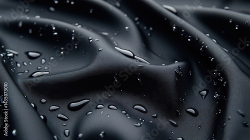 Obraz na płótnie A close-up of black fabric with water droplets, showcasing texture and the interplay between light and shadow on the surface. w salonie
