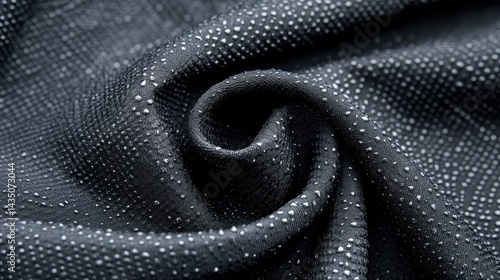 Obraz na płótnie A close-up view of black fabric with a textured surface, adorned with tiny droplets of water, showcasing elegance and sophistication. w salonie