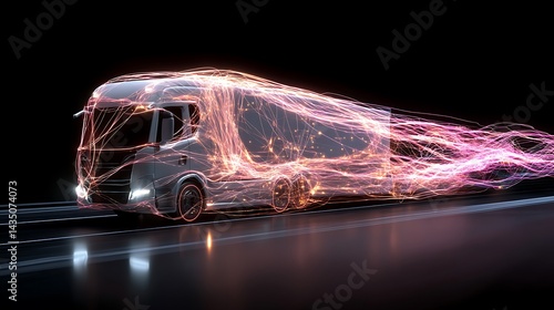 Futuristic intelligent car connected to digital road with glowing data streams