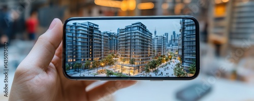 Smartphone Displaying a Stunning Cityscape: Architectural Marvel in Hand