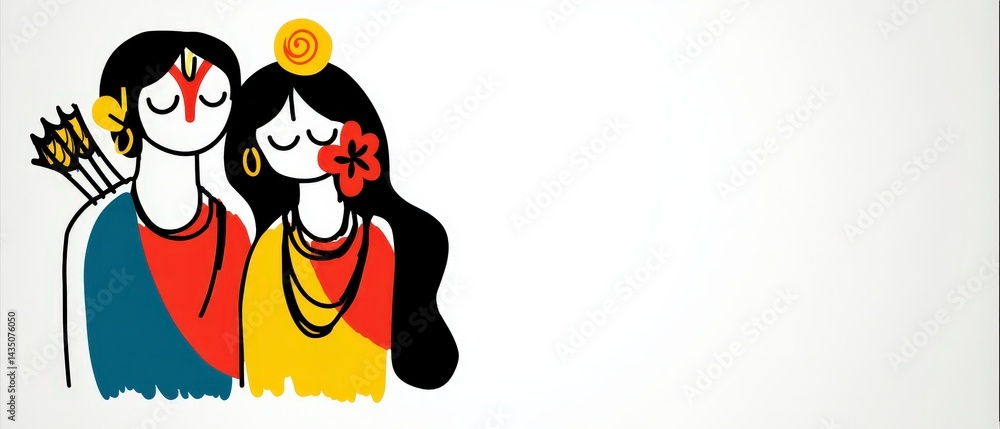 Naklejka premium Ram Navami Festival Colorful Illustration of Sita and Ram