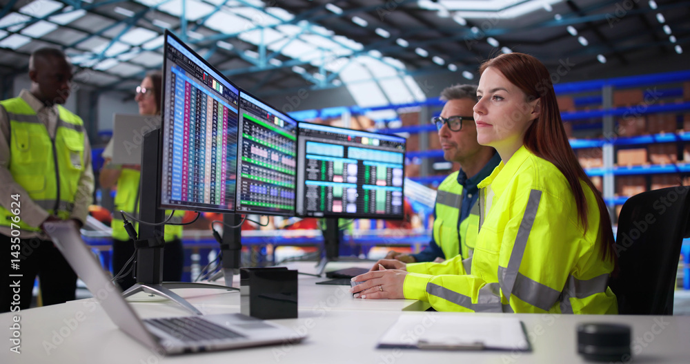 Managers In Office Oversee Warehouse Inventory