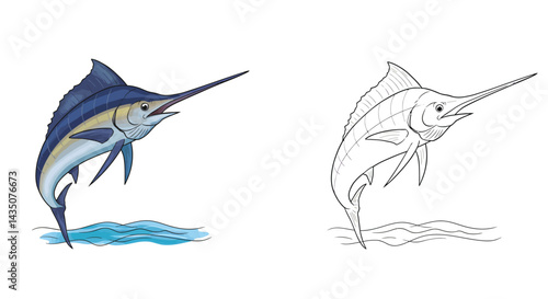 Marlin Illustration: A stylized illustration of a marlin leaping from the water.