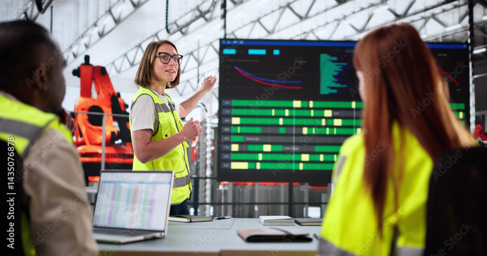 Diverse Group Of Workers Looking At Control Panel