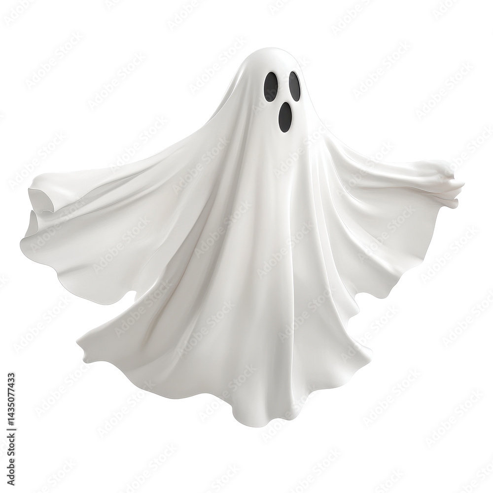 Flying ghost in white sheet adds a spooky touch for Halloween festivities, flying halloween ghost in a white sheet, file of isolated object on White background Flying ghost in white sheet adds a spooky touch for Halloween festivities, flying halloween ghost in a white sheet, file of isolated object on White background