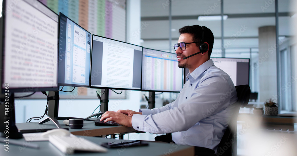 Happy Customer Support Specialist In Call Center Providing Excellent Service