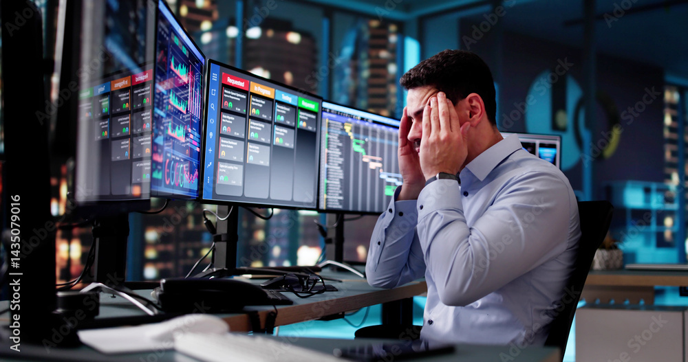 Stressed Sick Employee Man At Computer