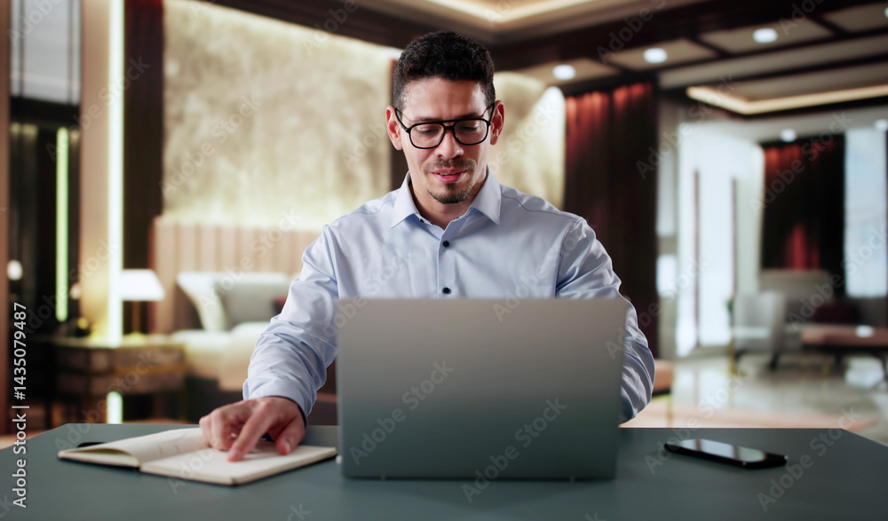 Business Travel With Laptop In Hotel
