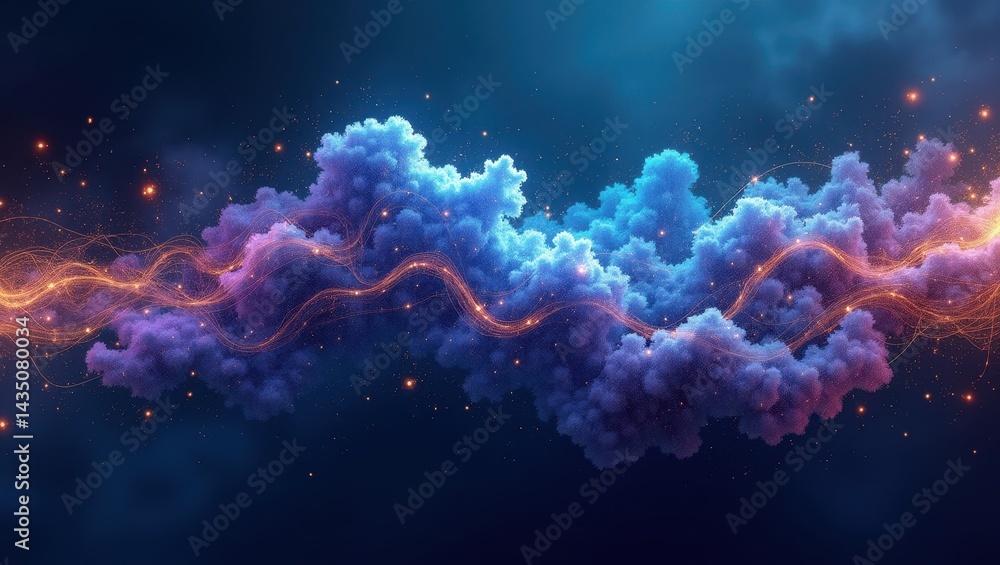 Obraz premium Magical Dreamlike Cloudscape Glowing Nebula with Cosmic Dust and Celestial Trails