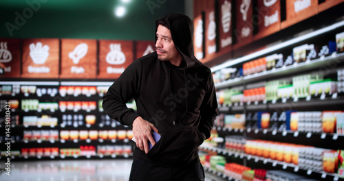 Obraz na płótnie Retail Shoplifting. Man Stealing In Supermarket w salonie