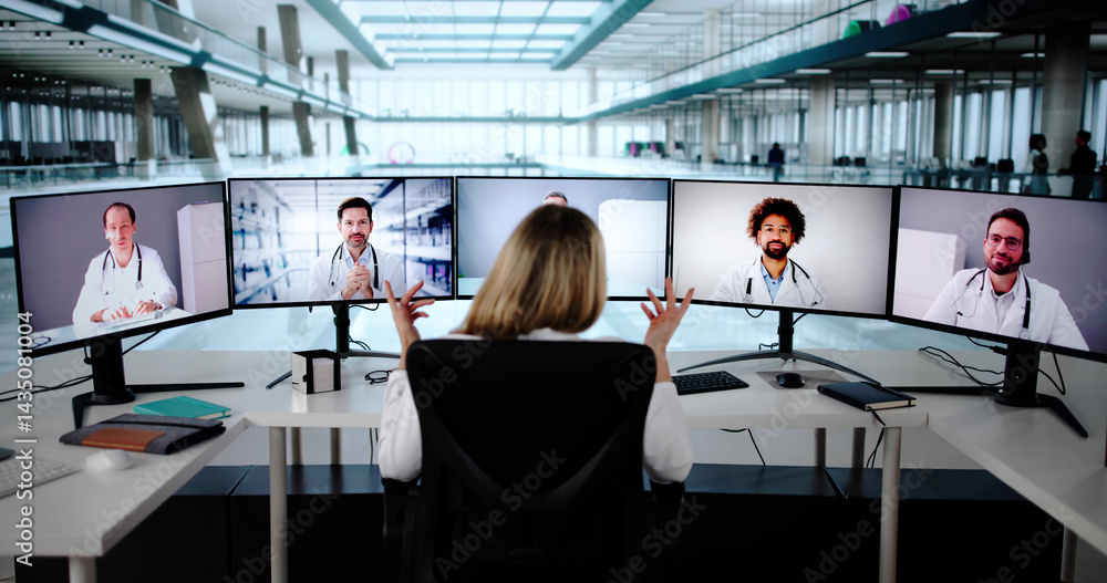Female Doctor In Virtual Medical Conference With Colleagues