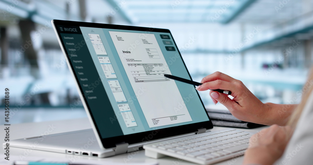 Young Woman Using Digital Billing Software