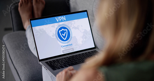 Obraz na płótnie Woman Using VPN On Phone For Secure Online Browsing w salonie