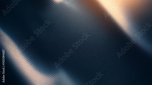 An elevated, high-angle view of a carbon fiber texture forming a new technology background with volumetric lighting, featuring a cool color palette and earthy contrasts