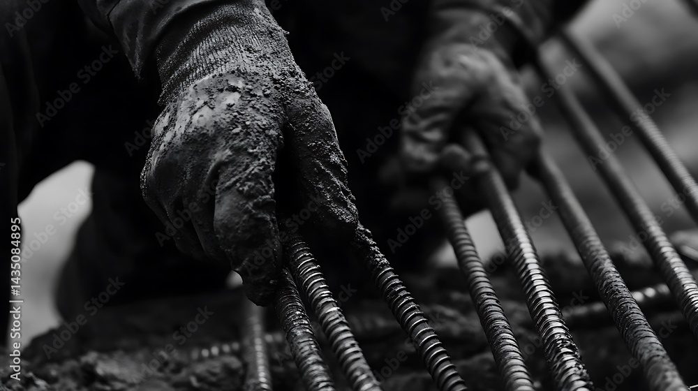 Construction Worker Handling Reinforcement Bars Construction Worker Handling Reinforcement Bars