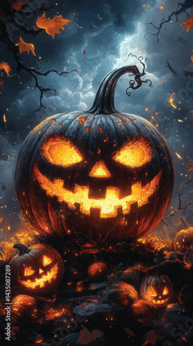 Halloween Cartoon Pumpkins with Evil Grins.