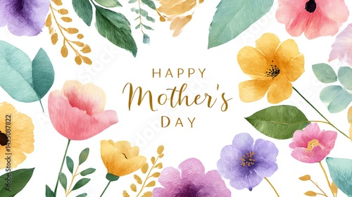 Watercolor Floral Frame for Mom Beautiful watercolor floral arrangement for Mother's Day featuring colorful flowers and green leaves, ideal for greeting cards and gifts.