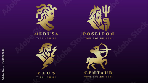 Golden logo collection with with dark gradient background