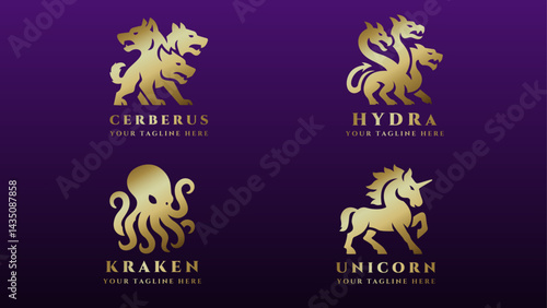 Golden logo collection with with dark gradient background