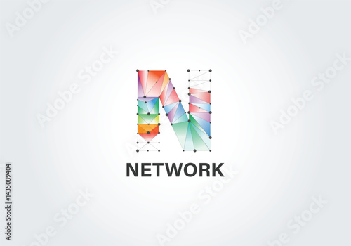 abstract letter n network logo with colorful polygonal design