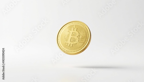A single coin flipped mid-air, isolated on white , close-up, studio, surface