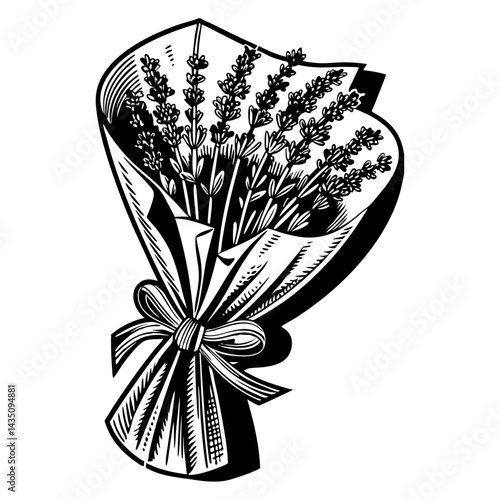 bouquet of flowers,  bouquet of lavender delicately wrapped in a sheet of newspaper
