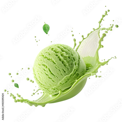 Delicious Mint Ice Cream Splash: High-Resolution Food Photo on transparent background