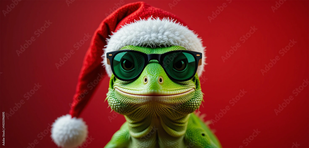 Cool Christmas Lizard in Sunglasses Santa Hat Cool Christmas Lizard in Sunglasses Santa Hat