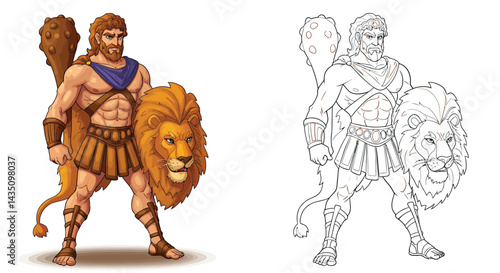 Strength and Valor: A Powerful Depiction of an Ancient Hero. Illustrated in detail, this image showcases a formidable figure. The character exudes an aura of invincibility.