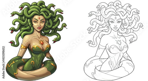 Medusa: A stunning illustration of the mythological Medusa, showcasing her iconic snakes.  This is a depiction of power, mystery, and the allure of ancient legends.